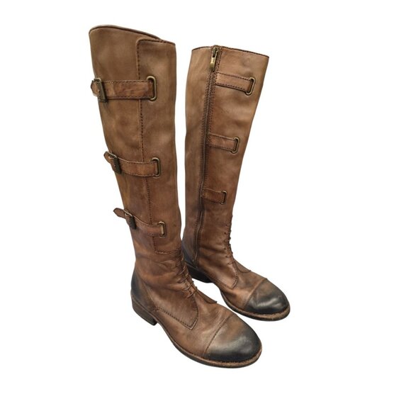 Vince Camuto Womens Fivvy Boots Sz 7B Tall Brown Leather Distress Rustic Biker - Picture 1 of 7